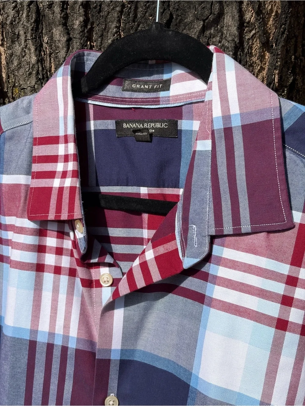 Banana Republic non iron Grant Fit Plaid Button-Down Shirt - Red & Blue XL